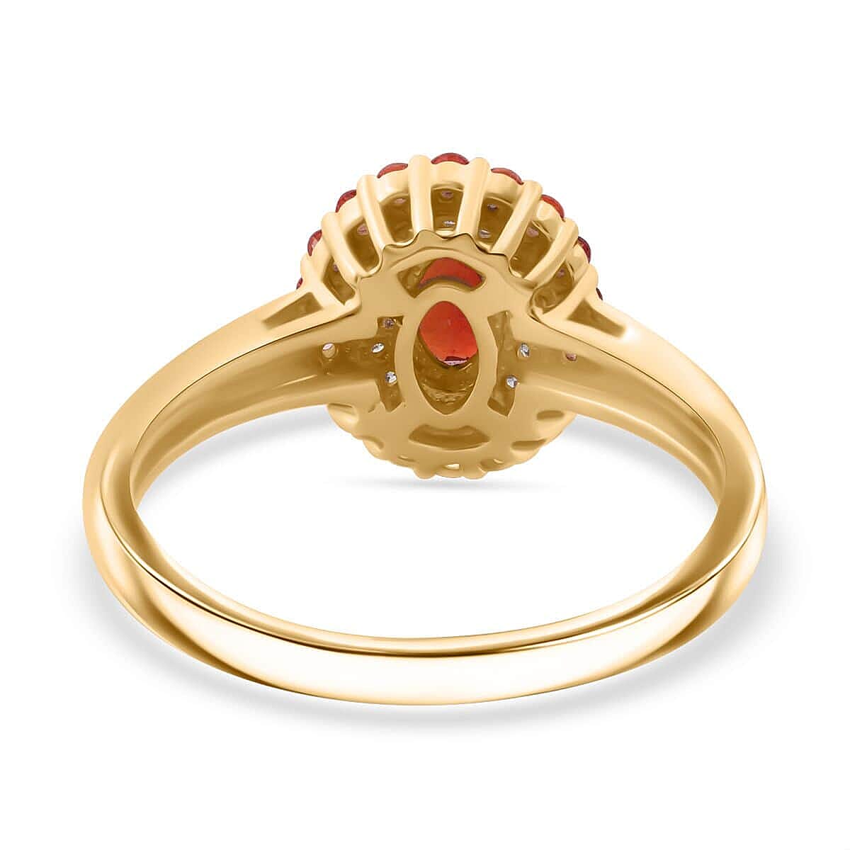 Luxoro AAA Red Sapphire, Padparadscha Sapphire (BT) and I2 Diamond 1.20 ctw Crimson Halo Ring in 10K Yellow Gold (Size 12.0) image number 4