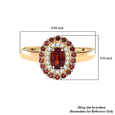 Luxoro AAA Red Sapphire, Padparadscha Sapphire (BT) and I2 Diamond 1.20 ctw Crimson Halo Ring in 10K Yellow Gold (Size 12.0)