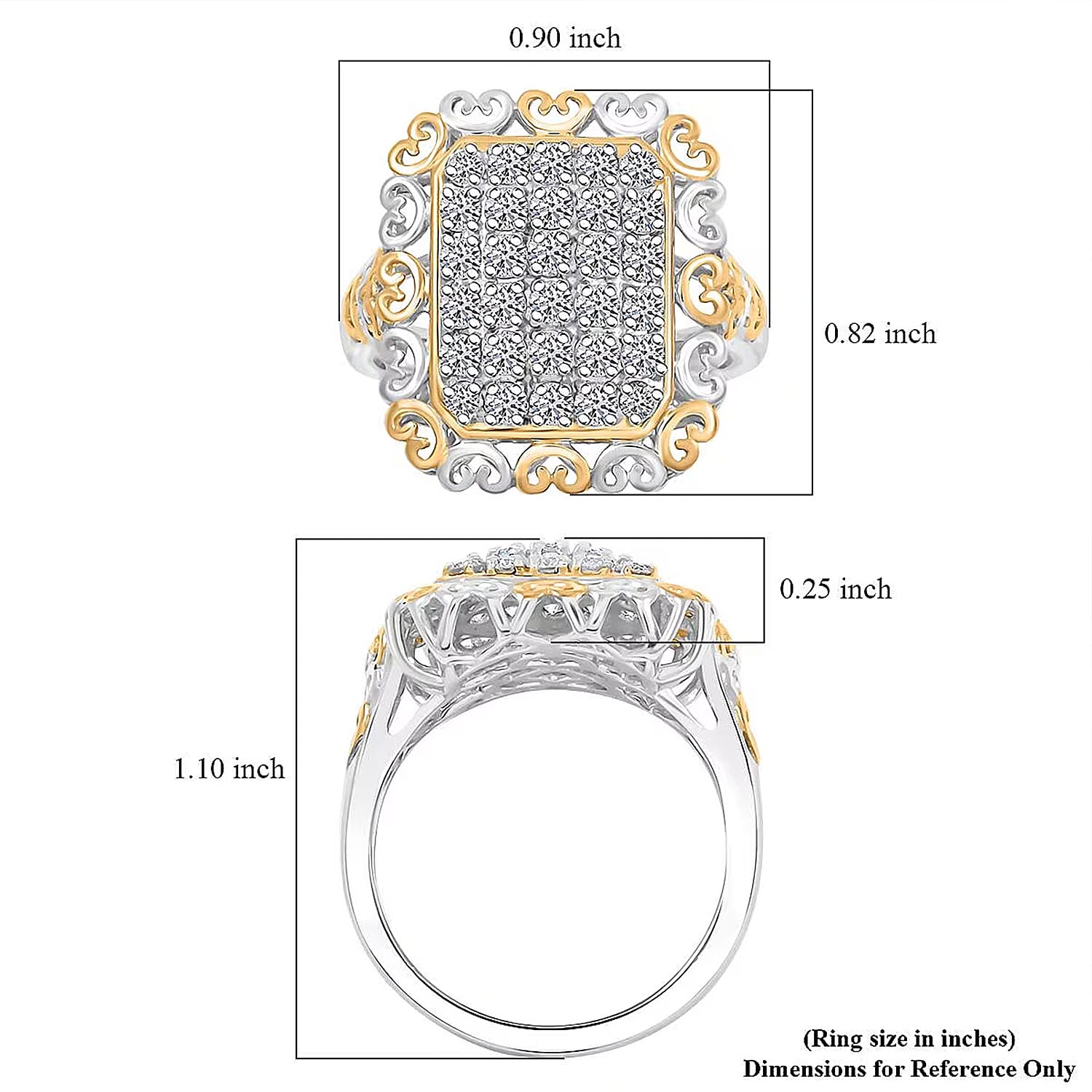 Luxuriant Lab Grown Diamond G-H SI 1.00 ctw Vintage Filigree Ring in Vermeil YG and Rhodium Over Sterling Silver (Size 10.0)