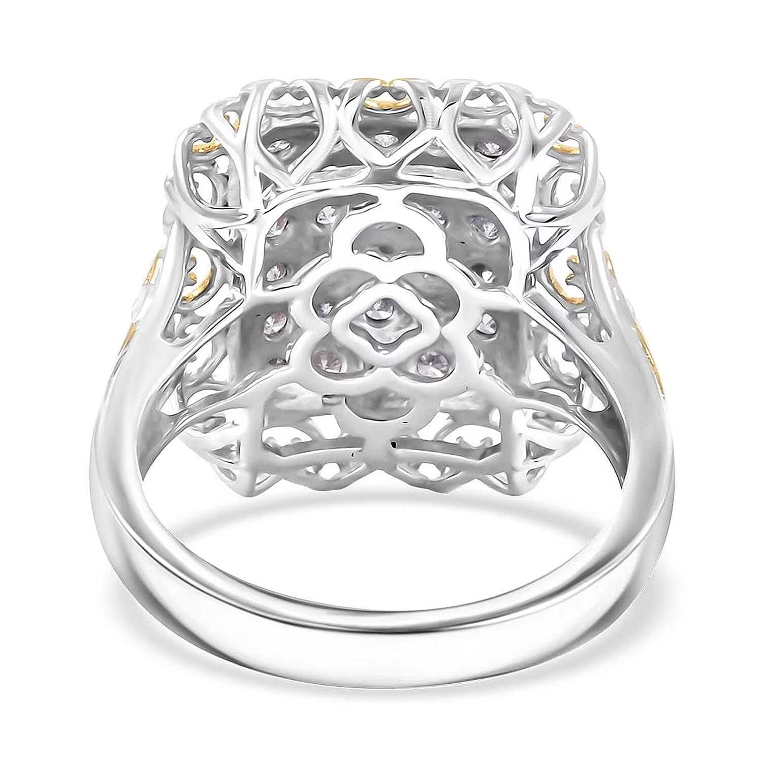 Luxuriant Lab Grown Diamond G-H SI 1.00 ctw Vintage Filigree Ring in Vermeil YG and Rhodium Over Sterling Silver (Size 10.0)