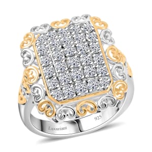 Luxuriant Lab Grown Diamond G-H SI 1.00 ctw Vintage Filigree Ring in Vermeil YG and Rhodium Over Sterling Silver (Size 7.0)