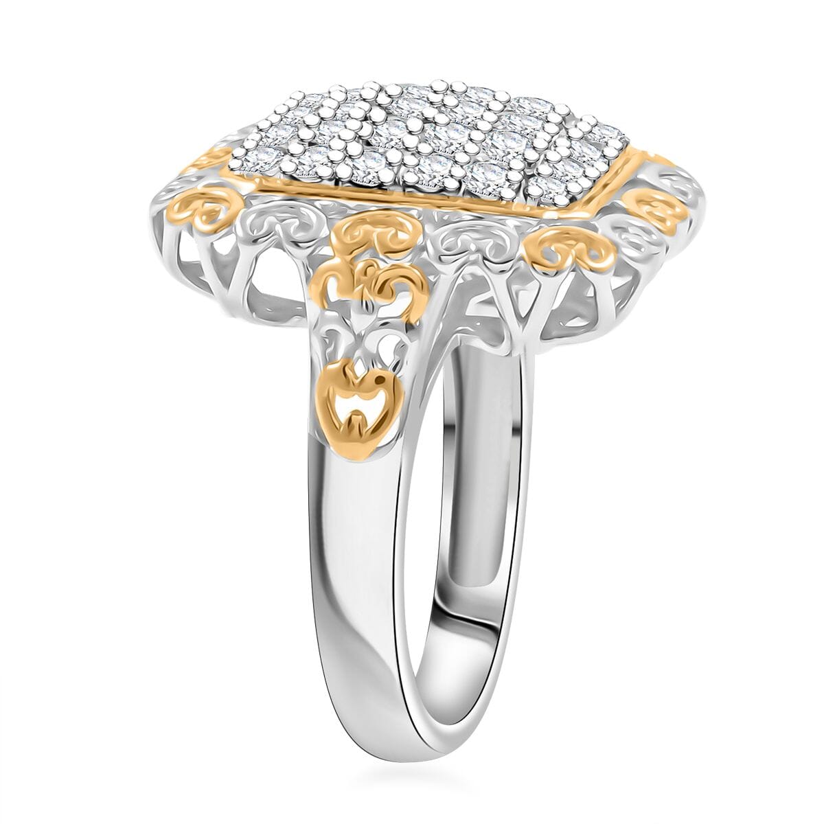 Luxuriant Lab Grown Diamond G-H SI 1.00 ctw Vintage Filigree Ring in Vermeil YG and Rhodium Over Sterling Silver (Size 8.0) image number 3
