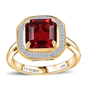 Luxoro 10K Yellow Gold Premium Mexican Cherry Fire Opal, Diamond (G-H, I3) (0.30 cts) Ring (Size 8.5) 1.90 ctw