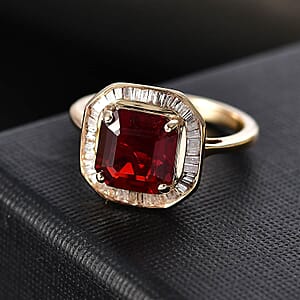 Luxoro 10K Yellow Gold Premium Mexican Cherry Fire Opal, Diamond (G-H, I3) (0.30 cts) Ring (Size 11.0) 1.90 ctw