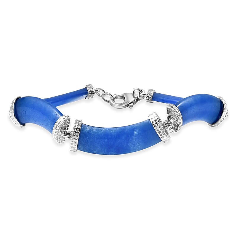 D'Joy AAA Light Blue Color Jade (D) 49.85 ctw Ocean Waves Bracelet in Rhodium Over Sterling Silver (7.25 In)