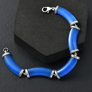 D'Joy AAA Light Blue Color Jade (D) 49.85 ctw Ocean Waves Bracelet in Rhodium Over Sterling Silver (7.25 In)