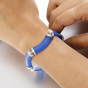 D'Joy AAA Light Blue Color Jade (D) 49.85 ctw Ocean Waves Bracelet in Rhodium Over Sterling Silver (7.25 In)