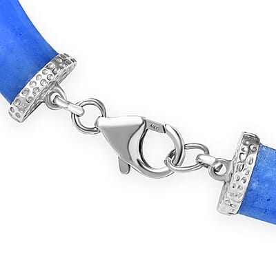 D'Joy AAA Light Blue Color Jade (D) 49.85 ctw Ocean Waves Bracelet in Rhodium Over Sterling Silver (7.25 In)
