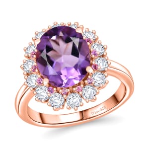 AAA Rose De France Amethyst and Multi Gemstone 4.40 ctw Violet Blossom Ring in 18K Vermeil Rose Gold Over Sterling Silver (Size 9.0)