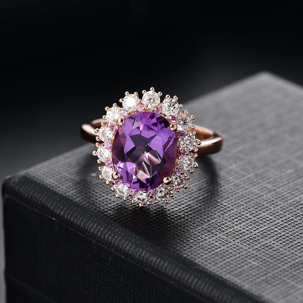 AAA Rose De France Amethyst and Multi Gemstone 4.40 ctw Violet Blossom Ring in 18K Vermeil Rose Gold Over Sterling Silver (Size 9.0) image number 1