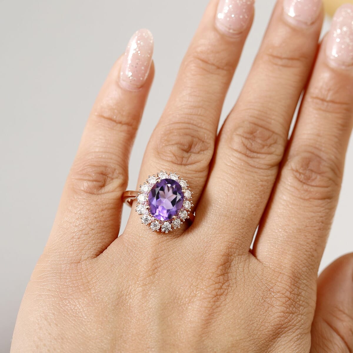 AAA Rose De France Amethyst and Multi Gemstone 4.40 ctw Violet Blossom Ring in 18K Vermeil Rose Gold Over Sterling Silver (Size 9.0) image number 2