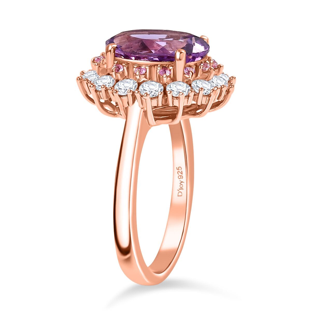 AAA Rose De France Amethyst and Multi Gemstone 4.40 ctw Violet Blossom Ring in 18K Vermeil Rose Gold Over Sterling Silver (Size 9.0) image number 3
