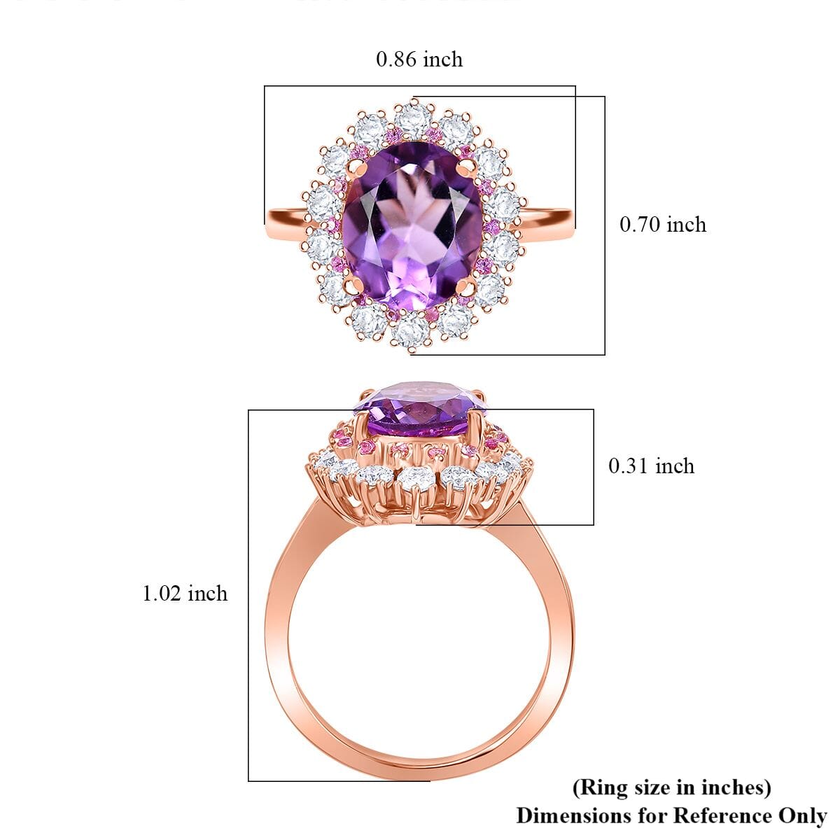 AAA Rose De France Amethyst and Multi Gemstone 4.40 ctw Violet Blossom Ring in 18K Vermeil Rose Gold Over Sterling Silver (Size 9.0) image number 5