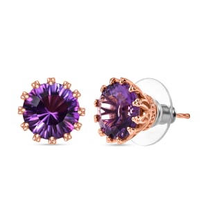Concave Cut AAA Rose De France Amethyst 7.00 ctw Stud Earrings in 18K Vermeil Rose Gold Over Sterling Silver