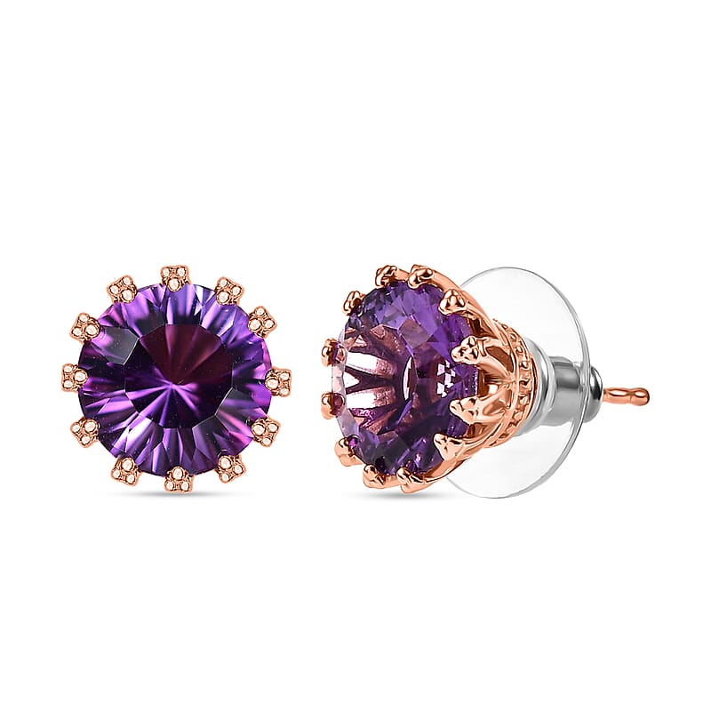 D'Joy Concave Cut AAA Rose De France Amethyst 7.00 ctw Stud Earrings in 18K Vermeil Rose Gold Over Sterling Silver