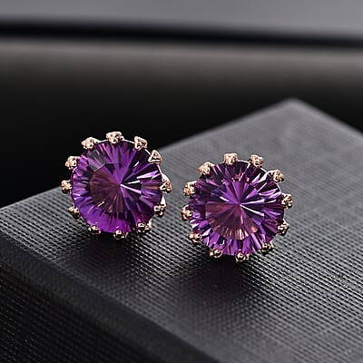 D'Joy Concave Cut AAA Rose De France Amethyst 7.00 ctw Stud Earrings in 18K Vermeil Rose Gold Over Sterling Silver