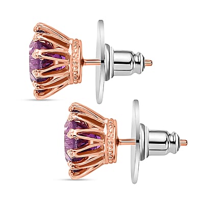 D'Joy Concave Cut AAA Rose De France Amethyst 7.00 ctw Stud Earrings in 18K Vermeil Rose Gold Over Sterling Silver