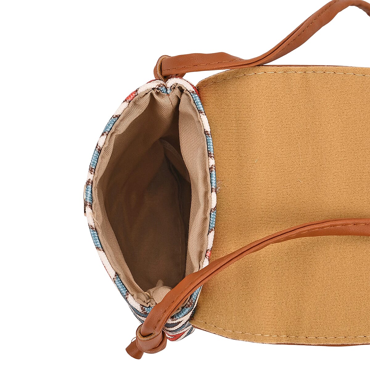 Brown Faux Leather Rhombus Pattern Tassel Crossbody Bag with Shoulder Strap image number 5