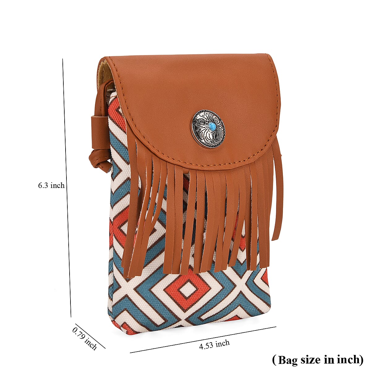 Brown Faux Leather Rhombus Pattern Tassel Crossbody Bag with Shoulder Strap image number 6