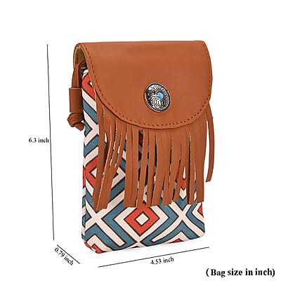 Brown Faux Leather Rhombus Pattern Tassel Crossbody Bag with Shoulder Strap