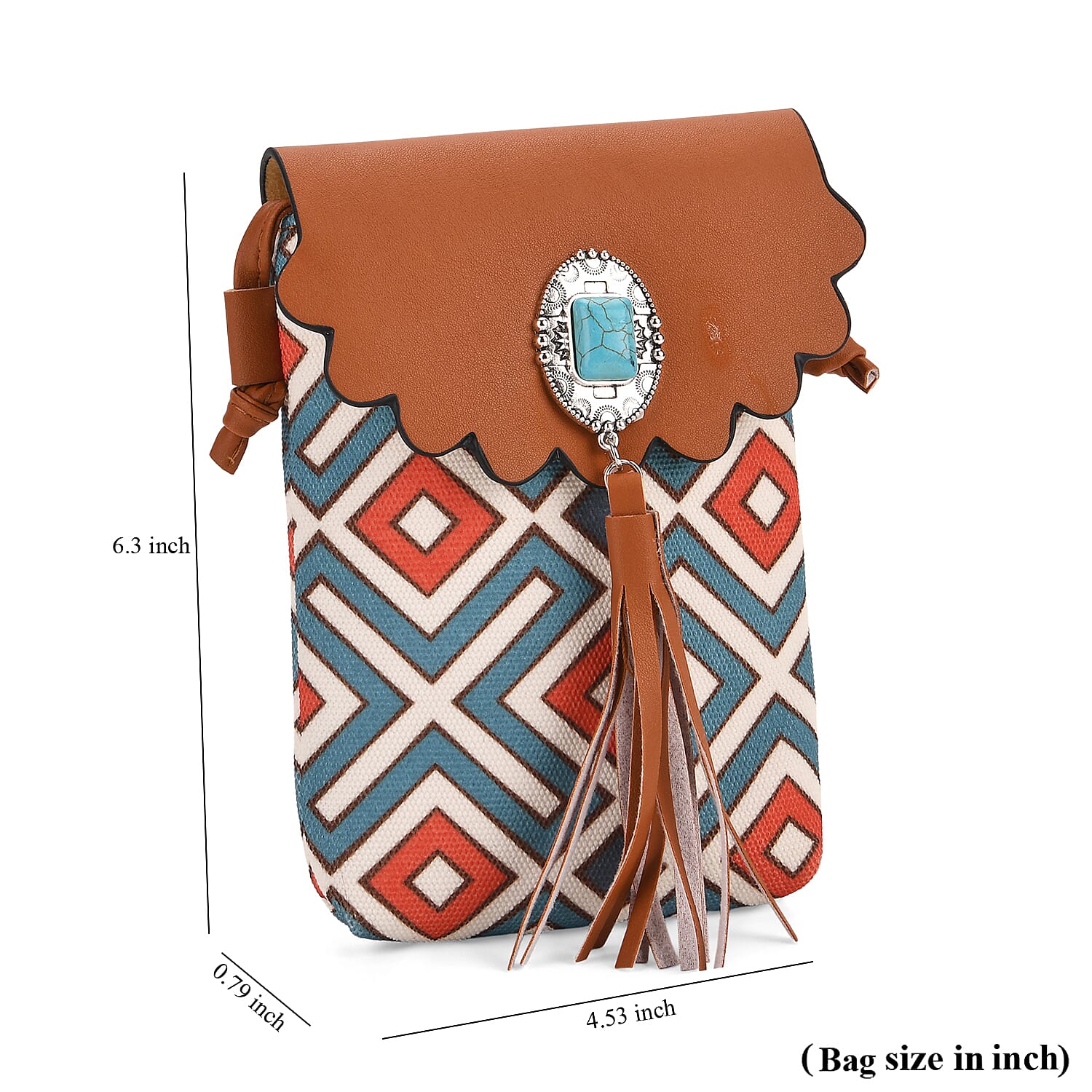 Brown Faux Leather Rhombus Pattern Tassel Crossbody Bag with Shoulder Strap