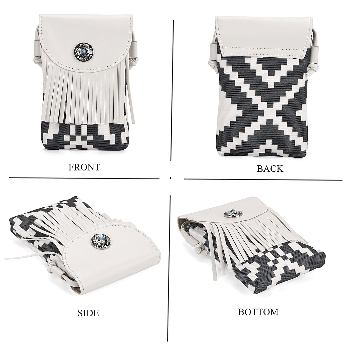 Forest Green and White Faux Leather Rhombus Pattern Tassel Crossbody Bag with Shoulder Strap image number 4