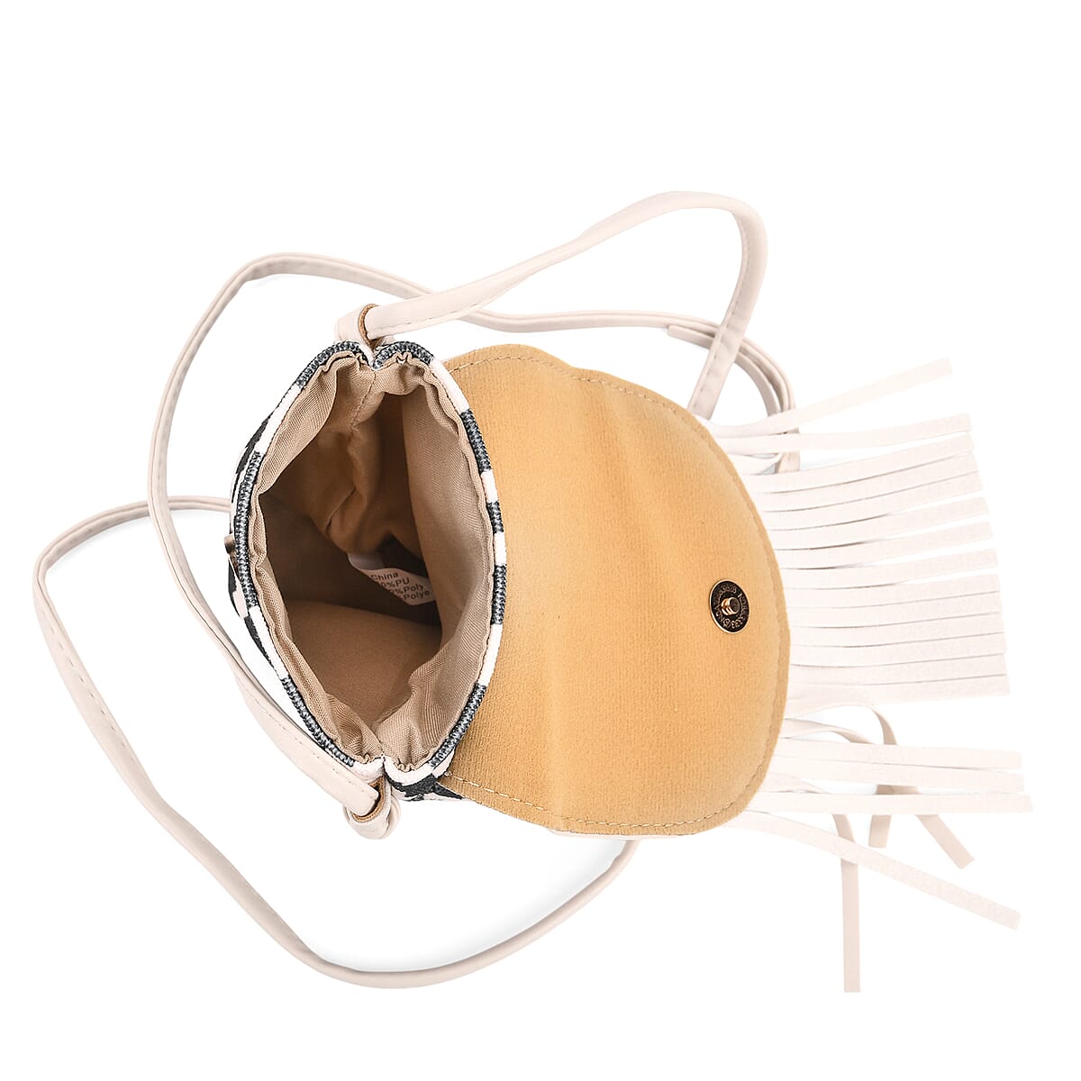 Forest Green and White Faux Leather Rhombus Pattern Tassel Crossbody Bag with Shoulder Strap image number 5