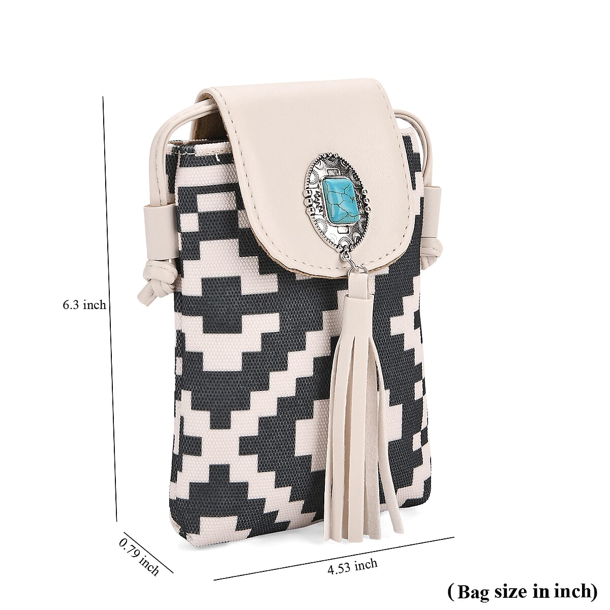 Forest Green and White Faux Leather Rhombus Pattern Tassel Crossbody Bag with Shoulder Strap image number 6