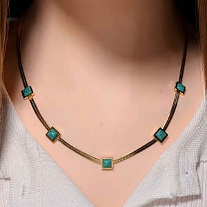 Green Howlite 2.00 ctw Necklace in ION Plated YG Stainless Steel 20 Inches
