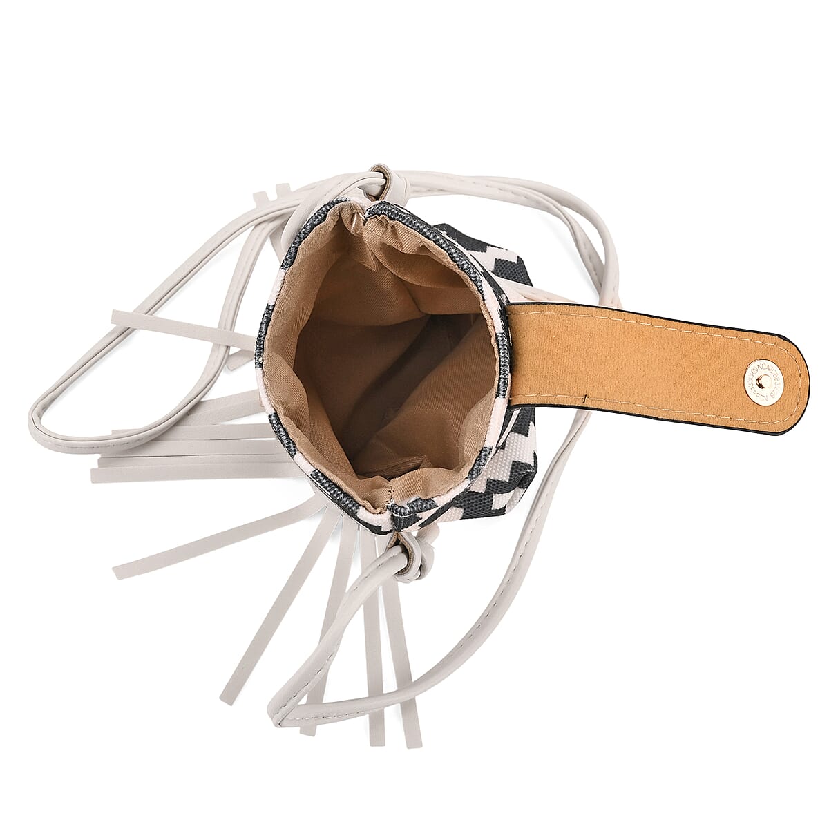 Black and White Faux Leather Rhombus Pattern Tassel Crossbody Bag with Shoulder Strap image number 5