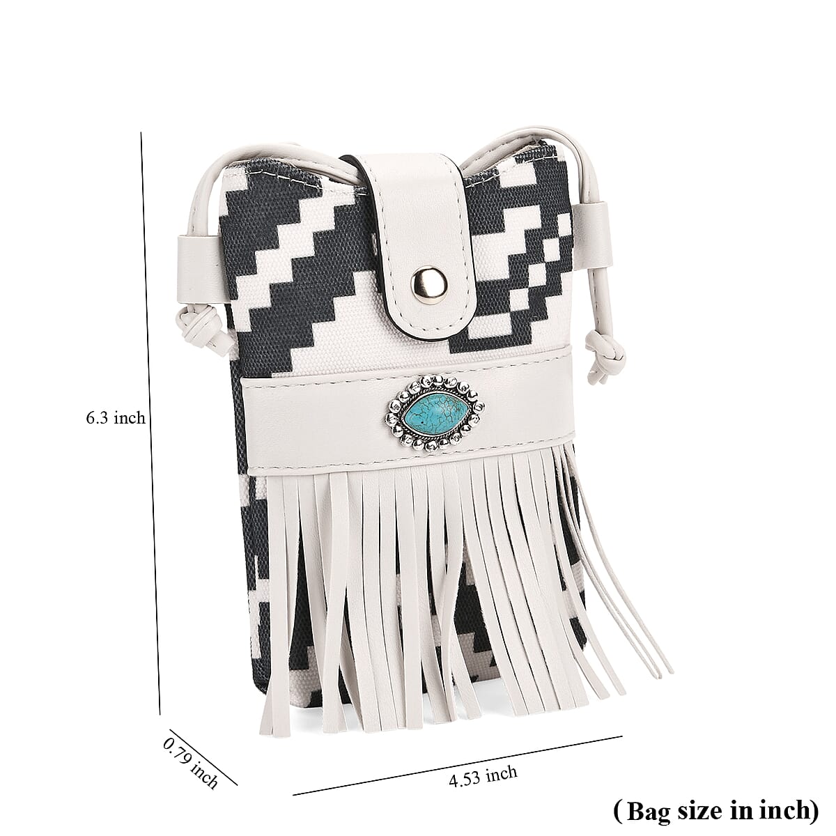 Black and White Faux Leather Rhombus Pattern Tassel Crossbody Bag with Shoulder Strap image number 6