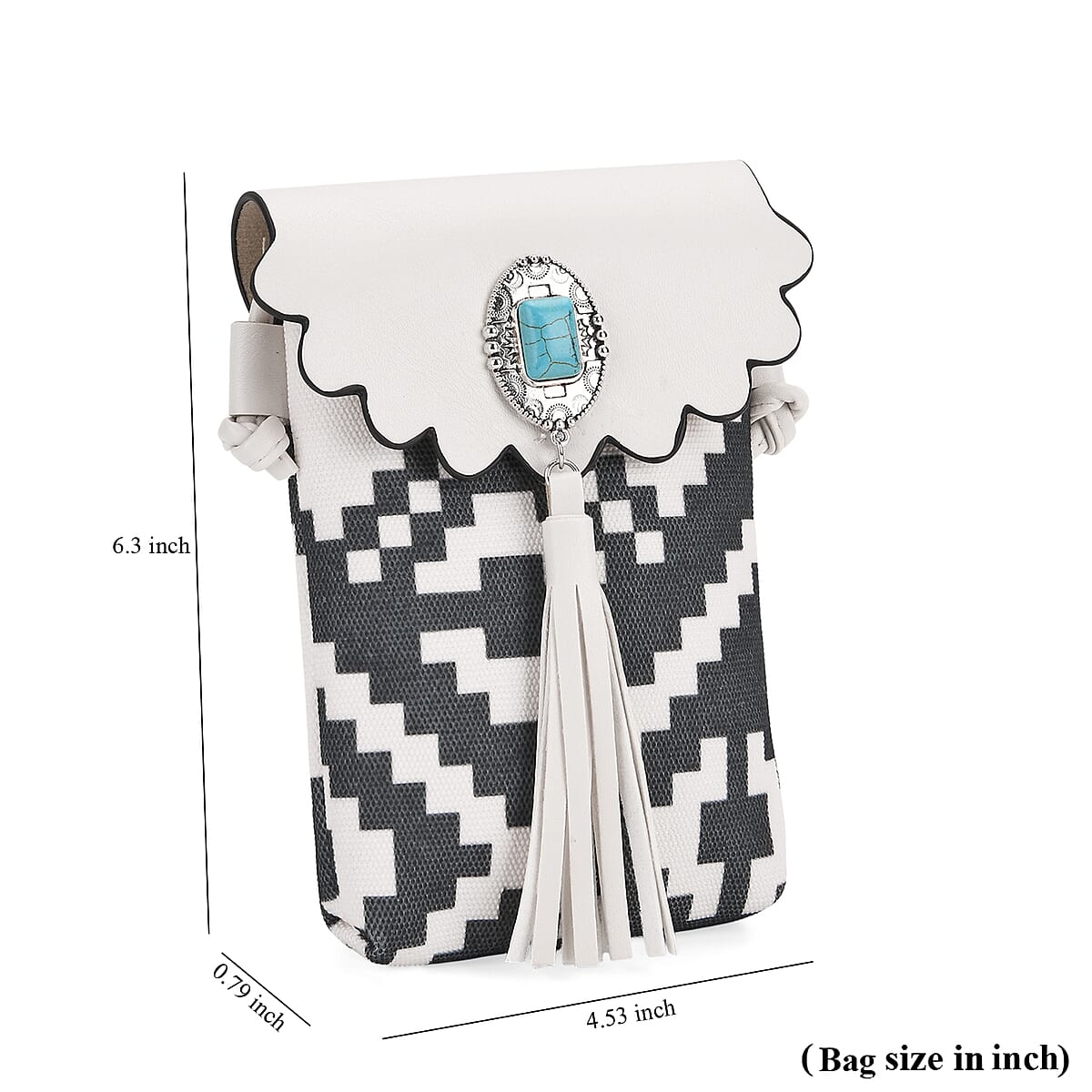  Forest Green and White Faux Leather Rhombus Pattern Tassel Crossbody Bag with Shoulder Strap image number 6