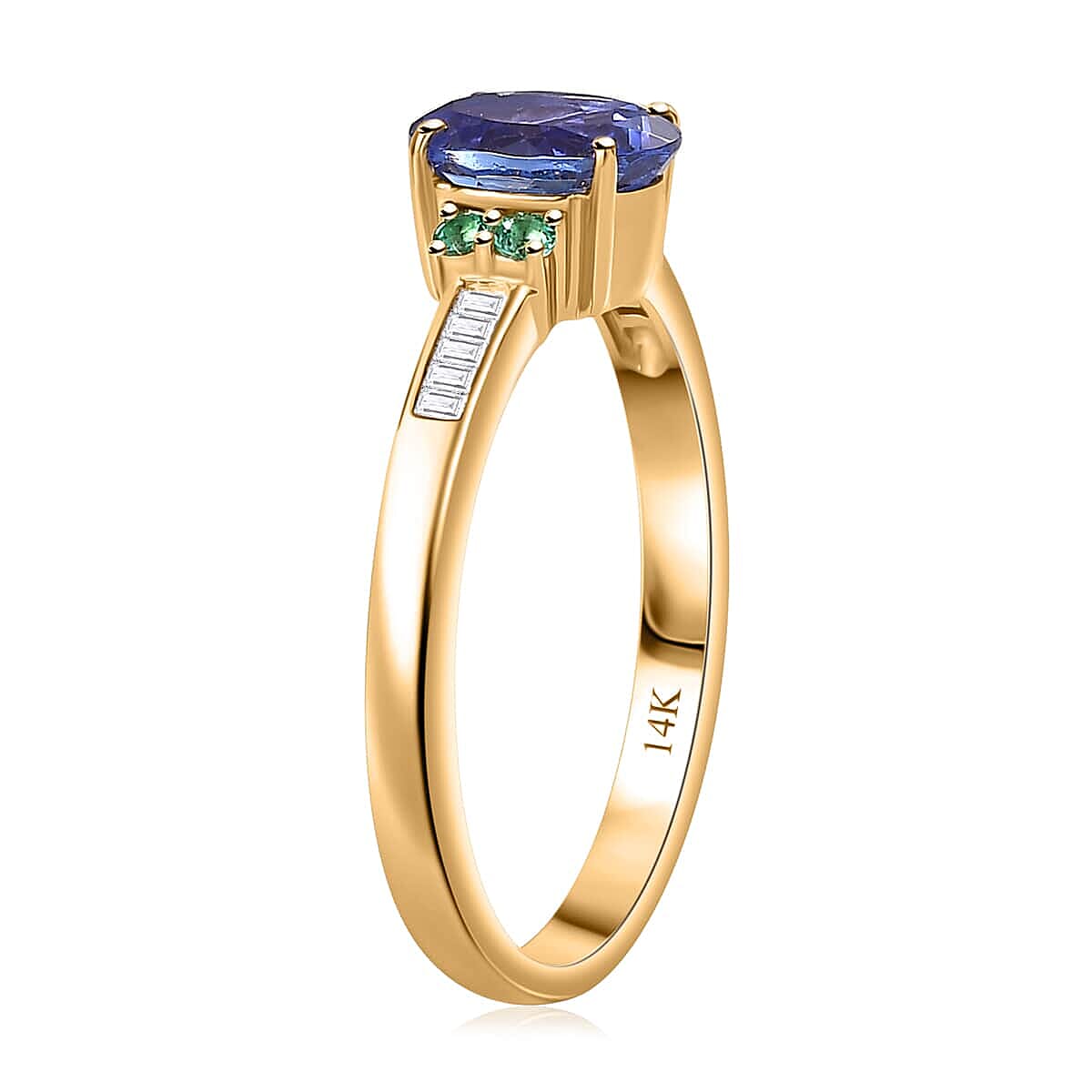 Luxoro AAA Tanzanite, AAAA Boyaca Colombian Emerald and I2 Diamond 1.50 ctw Ring in 14K Yellow Gold (Size 11.5) image number 3