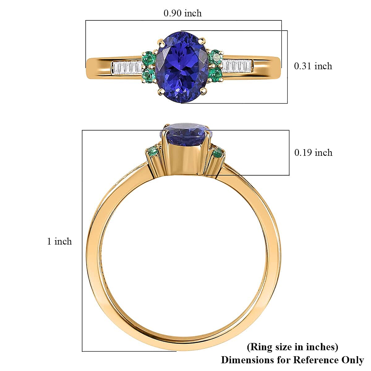 Luxoro AAA Tanzanite, AAAA Boyaca Colombian Emerald and I2 Diamond 1.50 ctw Ring in 14K Yellow Gold (Size 11.5) image number 5