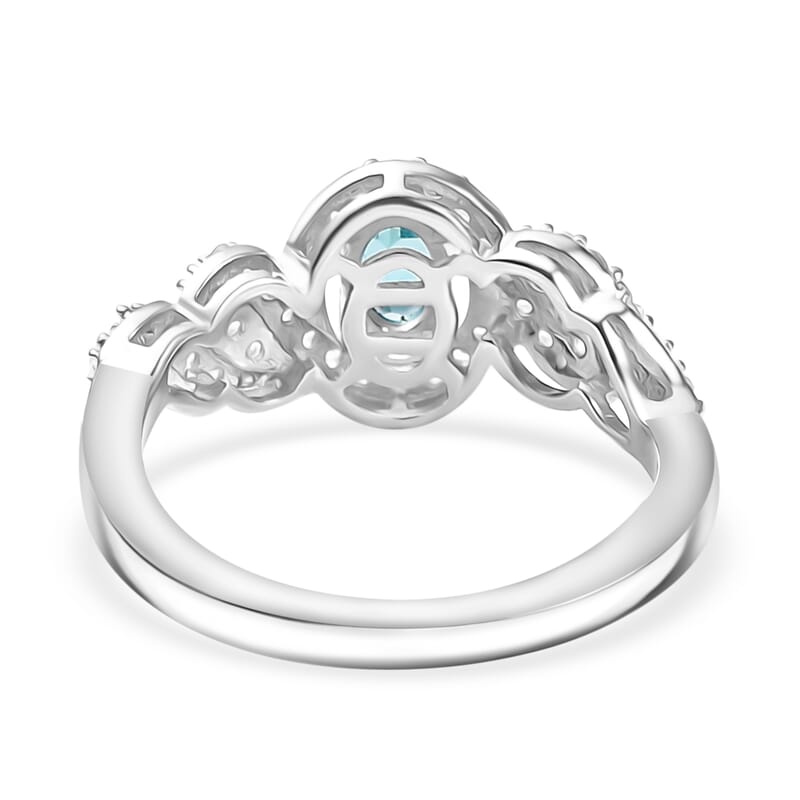 D'Joy Premium Betroka Blue Apatite and White Zircon 1.10 ctw Swirl Infinity Sparkle Ring in Rhodium Over Sterling Silver (Size 10.0)