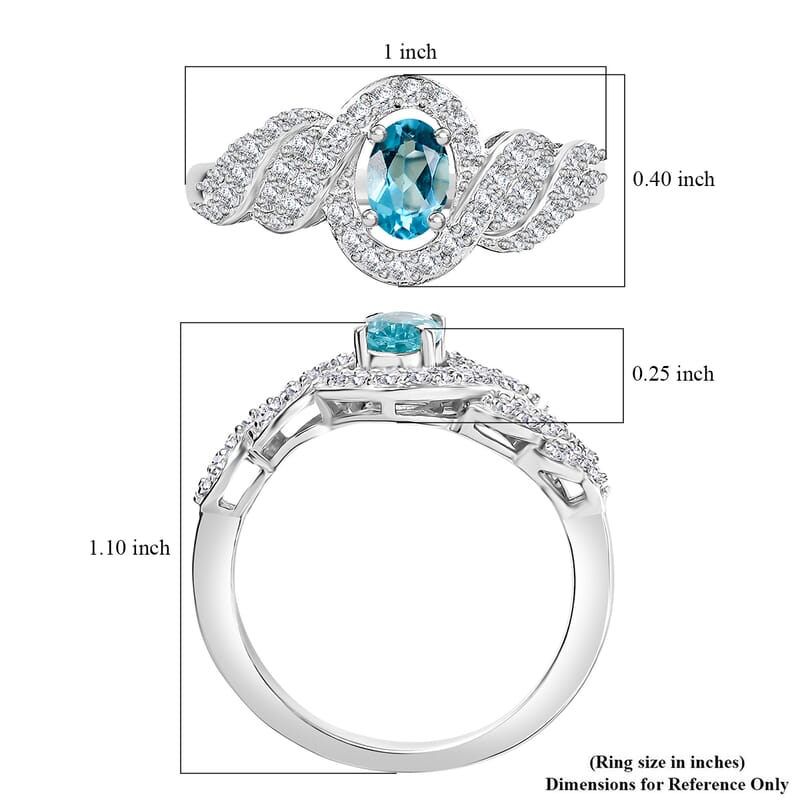 D'Joy Premium Betroka Blue Apatite and White Zircon 1.10 ctw Swirl Infinity Sparkle Ring in Rhodium Over Sterling Silver (Size 10.0)
