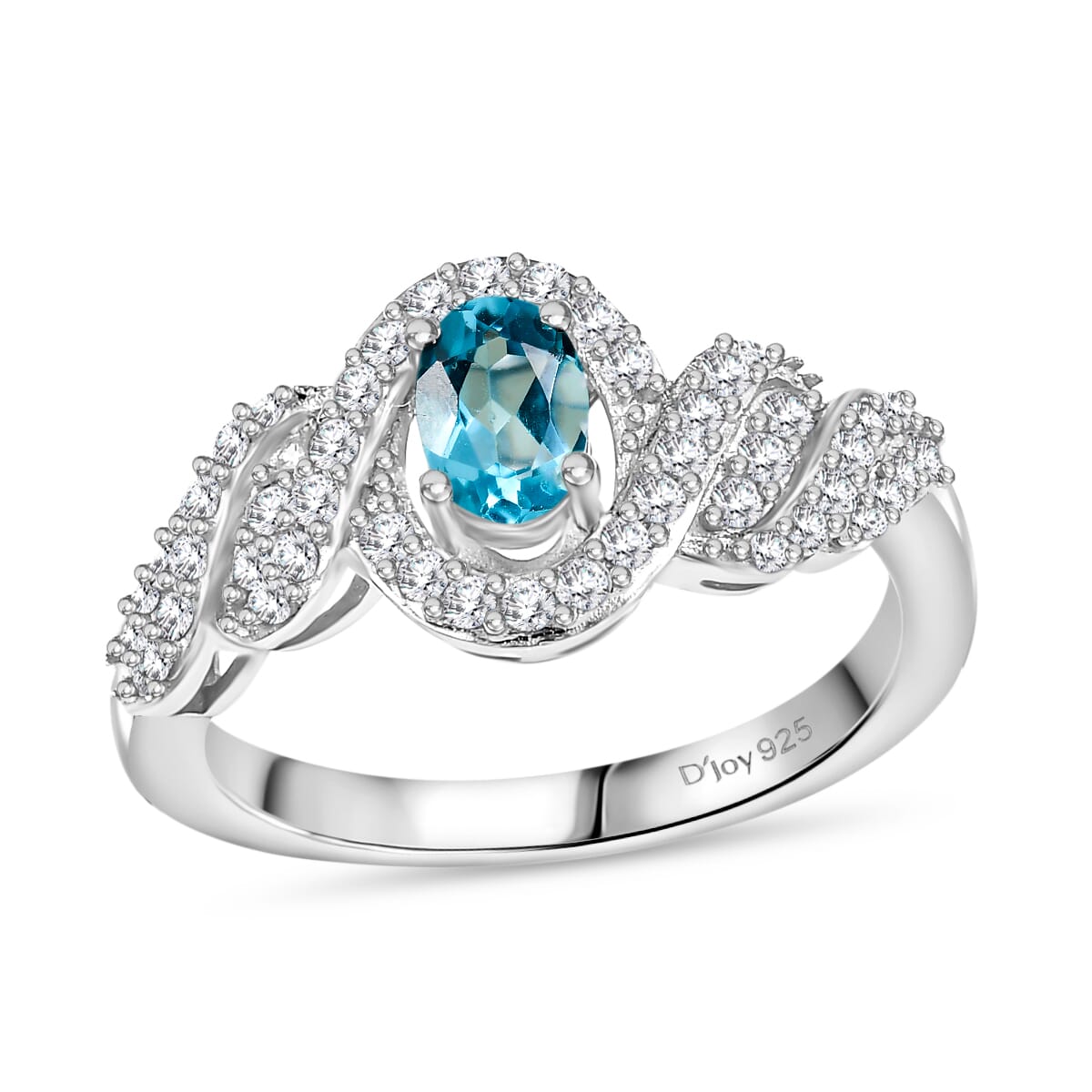 Premium Betroka Blue Apatite and White Zircon 1.10 ctw Swirl Infinity Sparkle Ring in Rhodium Over Sterling Silver (Size 8.0) image number 0