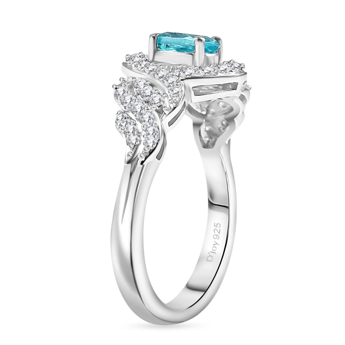 Premium Betroka Blue Apatite and White Zircon 1.10 ctw Swirl Infinity Sparkle Ring in Rhodium Over Sterling Silver (Size 8.0) image number 3