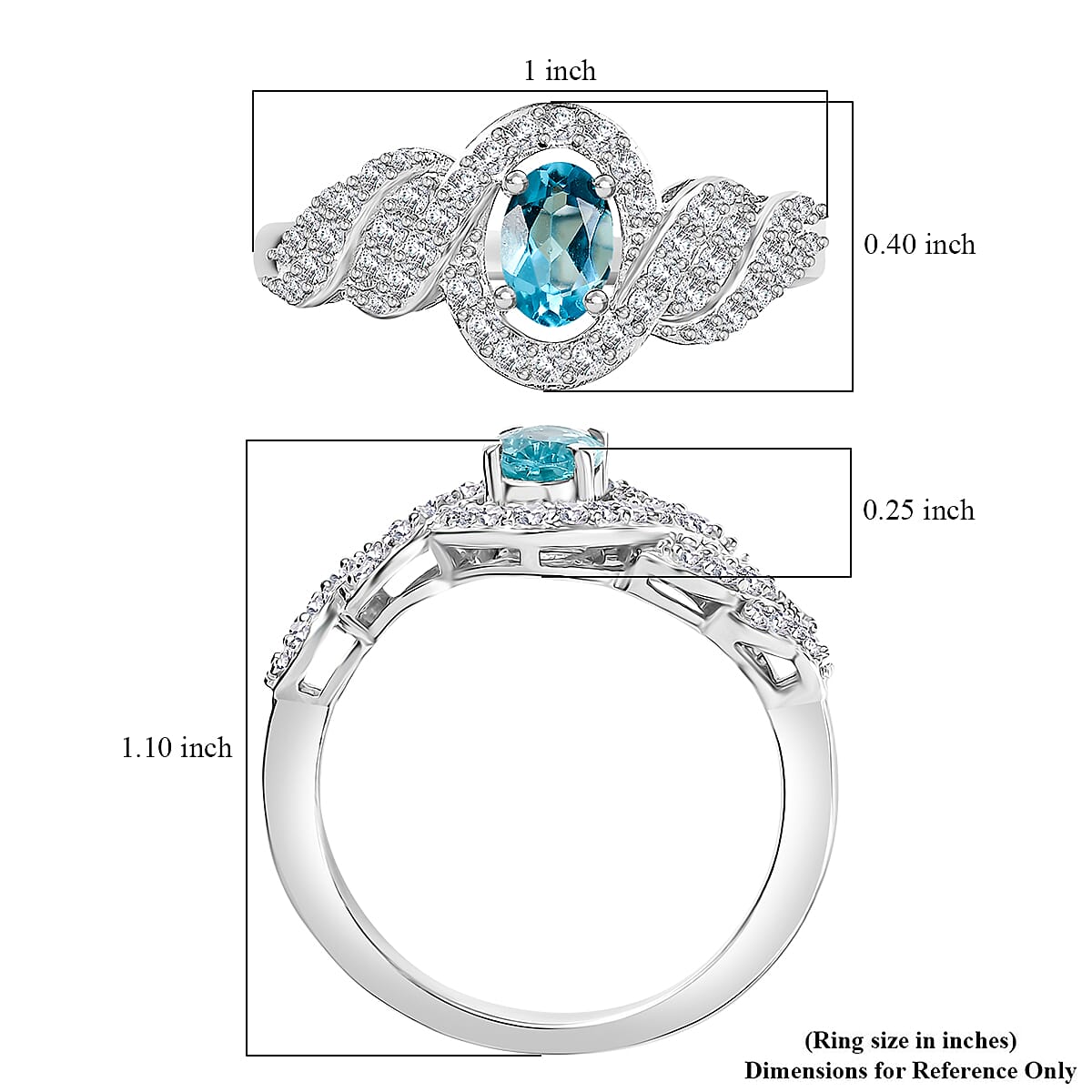 D'Joy Premium Betroka Blue Apatite and White Zircon 1.10 ctw Swirl Infinity Sparkle Ring in Rhodium Over Sterling Silver (Size 9.0)