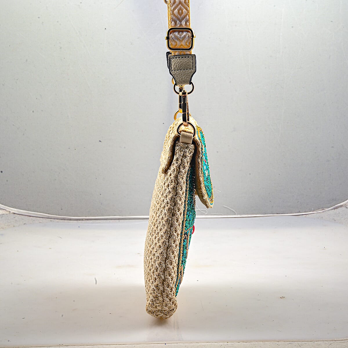 Green with Eye Pattern Woven Crossbody Bag with Shoulder Strap image number 1