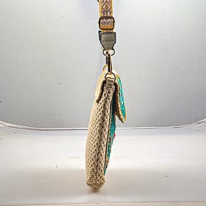Green with Eye Pattern Woven Crossbody Bag with Shoulder Strap