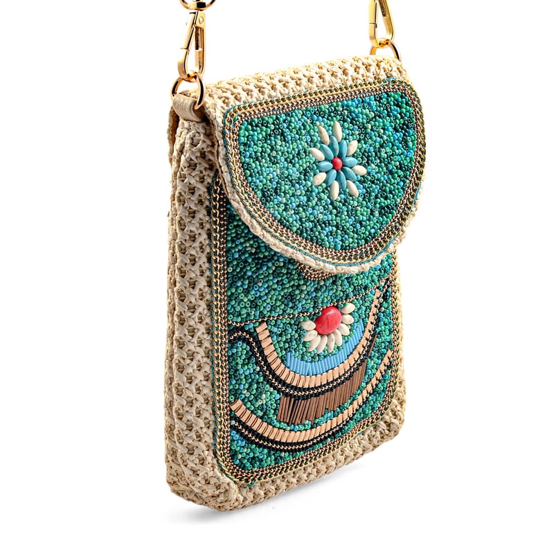 Green with Eye Pattern Woven Crossbody Bag with Shoulder Strap