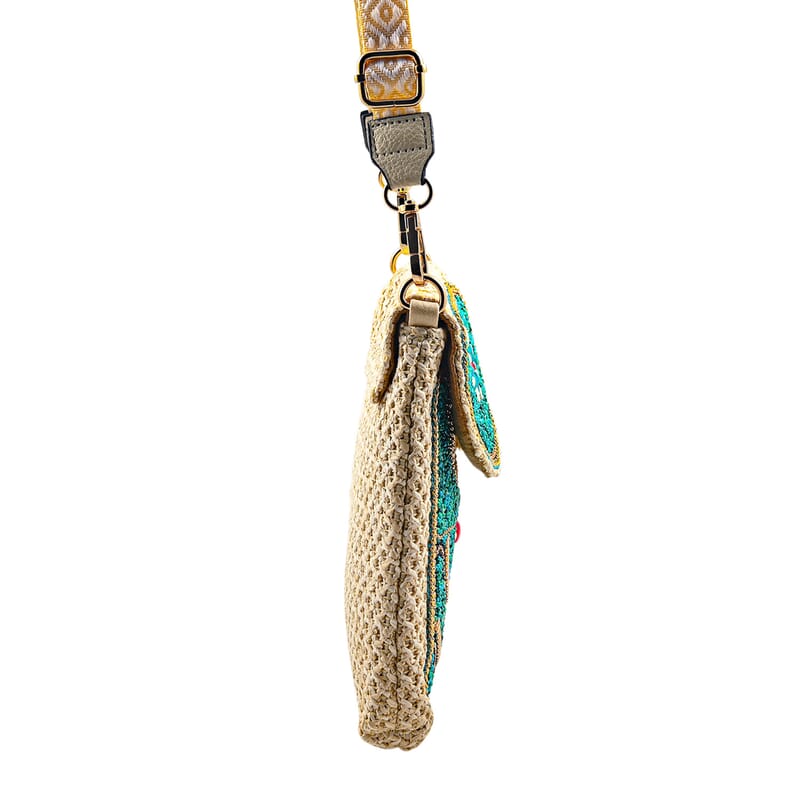 Green with Eye Pattern Woven Crossbody Bag with Shoulder Strap