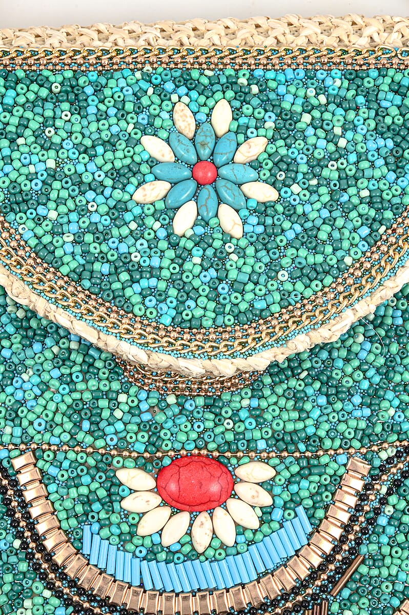 Green with Eye Pattern Woven Crossbody Bag with Shoulder Strap image number 3