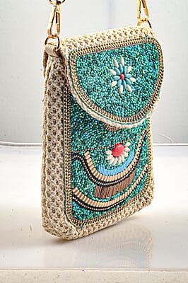 Green with Eye Pattern Woven Crossbody Bag with Shoulder Strap