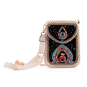 Black with Eye Pattern Woven Crossbody Bag with Shoulder Strap