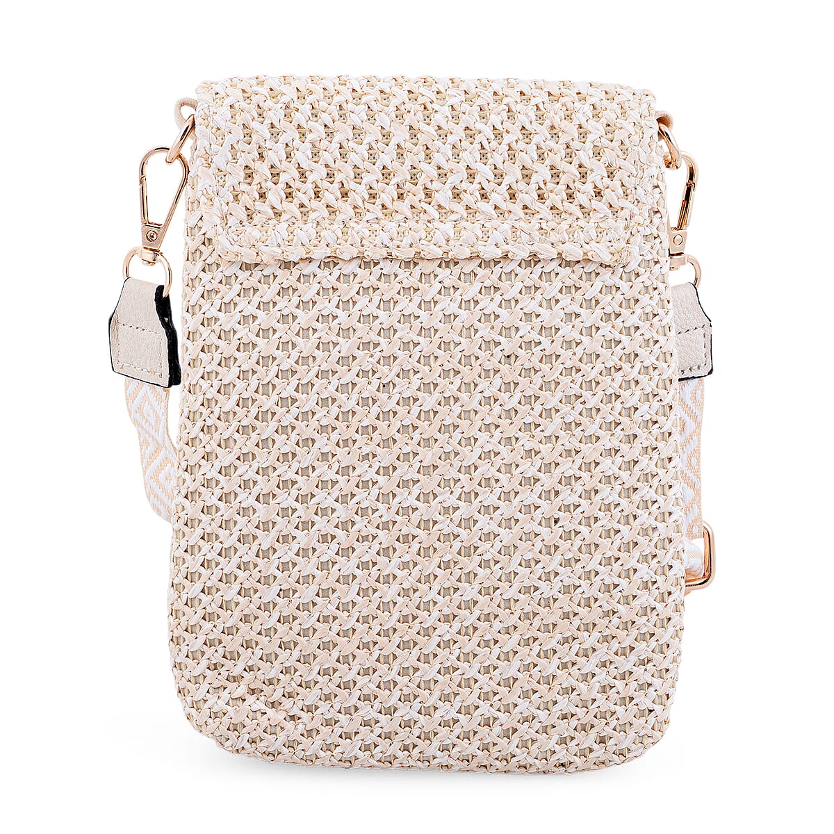 Black with Eye Pattern Woven Crossbody Bag with Shoulder Strap image number 1