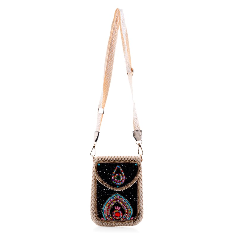 Black with Eye Pattern Woven Crossbody Bag with Shoulder Strap