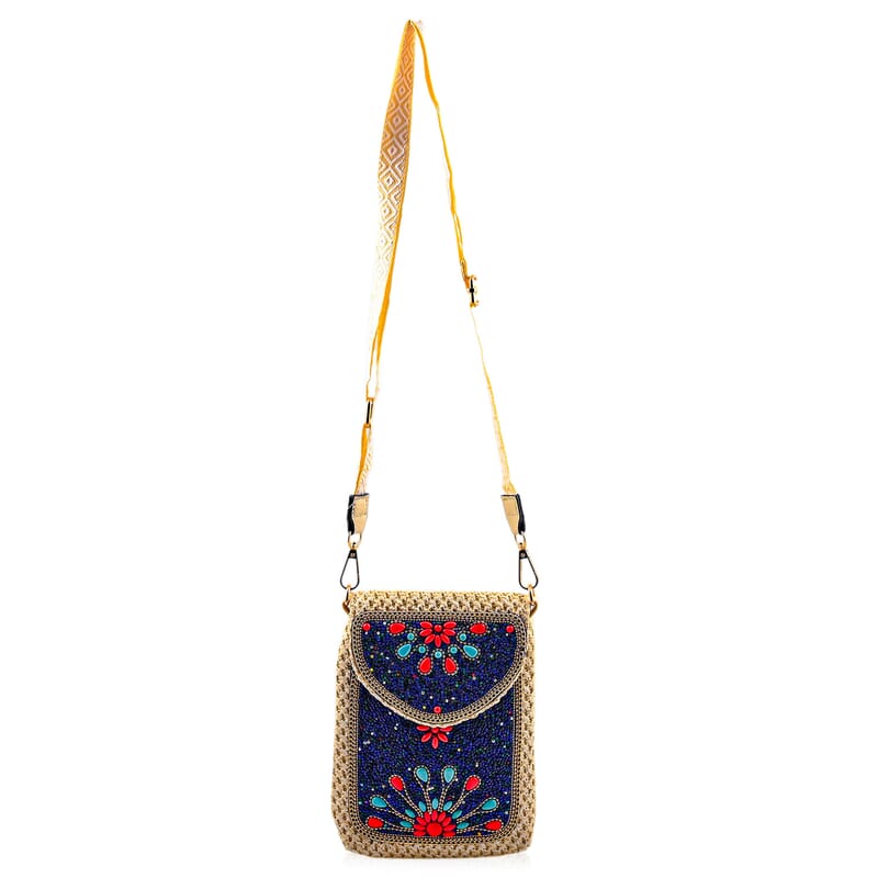 Black with Flower Pattern Woven Crossbody Bag with Shoulder Strap