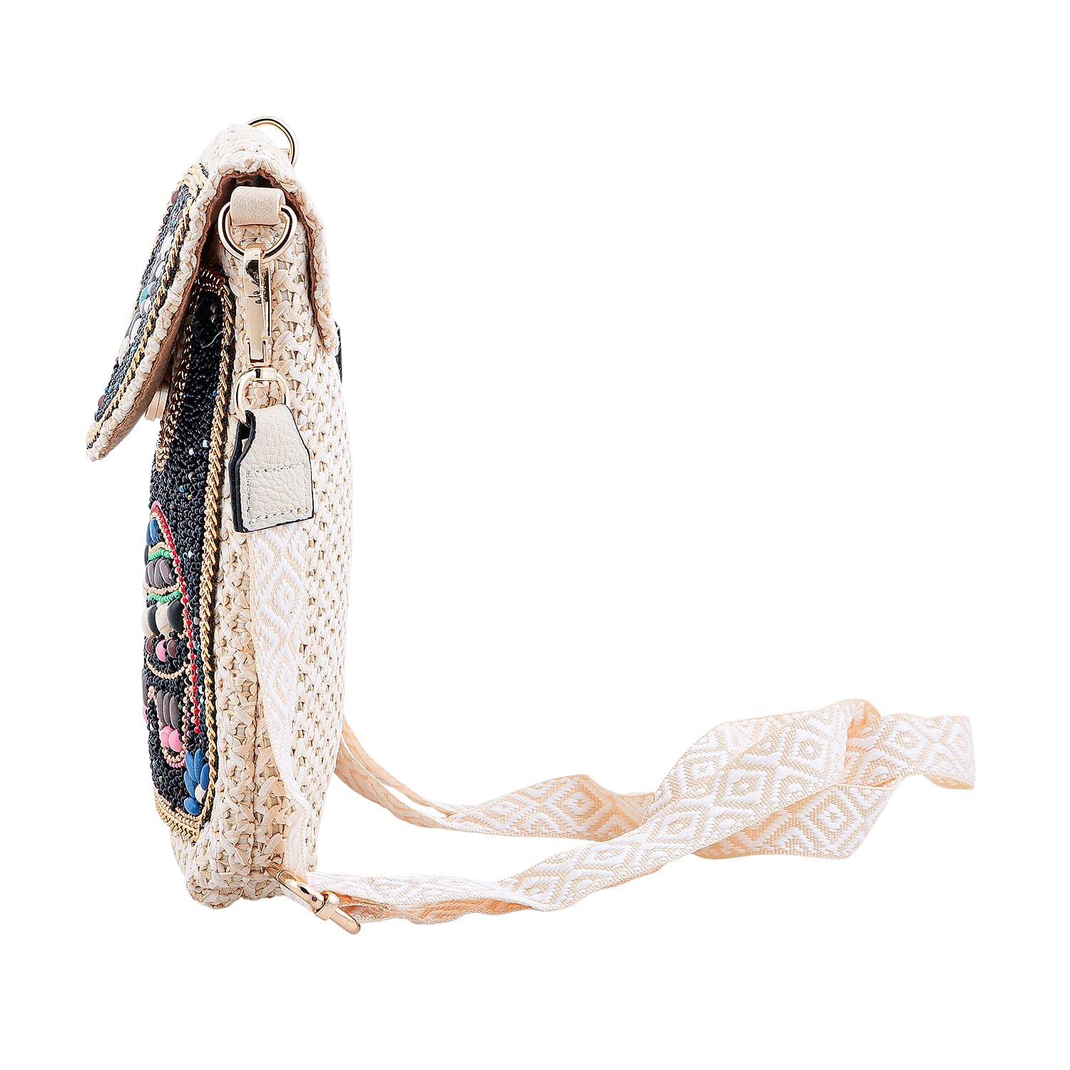 Black with Elephant Pattern Woven Crossbody Bag with Shoulder Strap